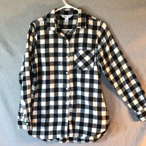 Old Navy Black and White Buffalo Plaid Flannel Button-Up Shirt Size Med